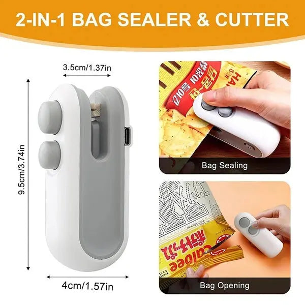 2-in-1 Portable Mini Bag Sealer & Cutter | USB Rechargeable Food Storage Tool Baidya shipping