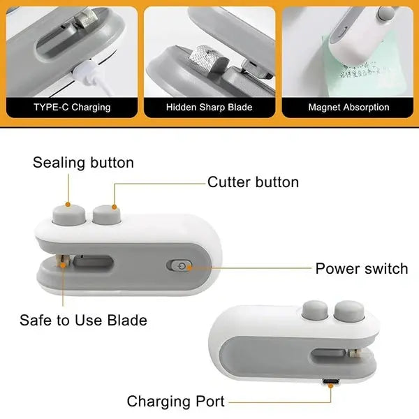 2-in-1 Portable Mini Bag Sealer & Cutter | USB Rechargeable Food Storage Tool Baidya shipping