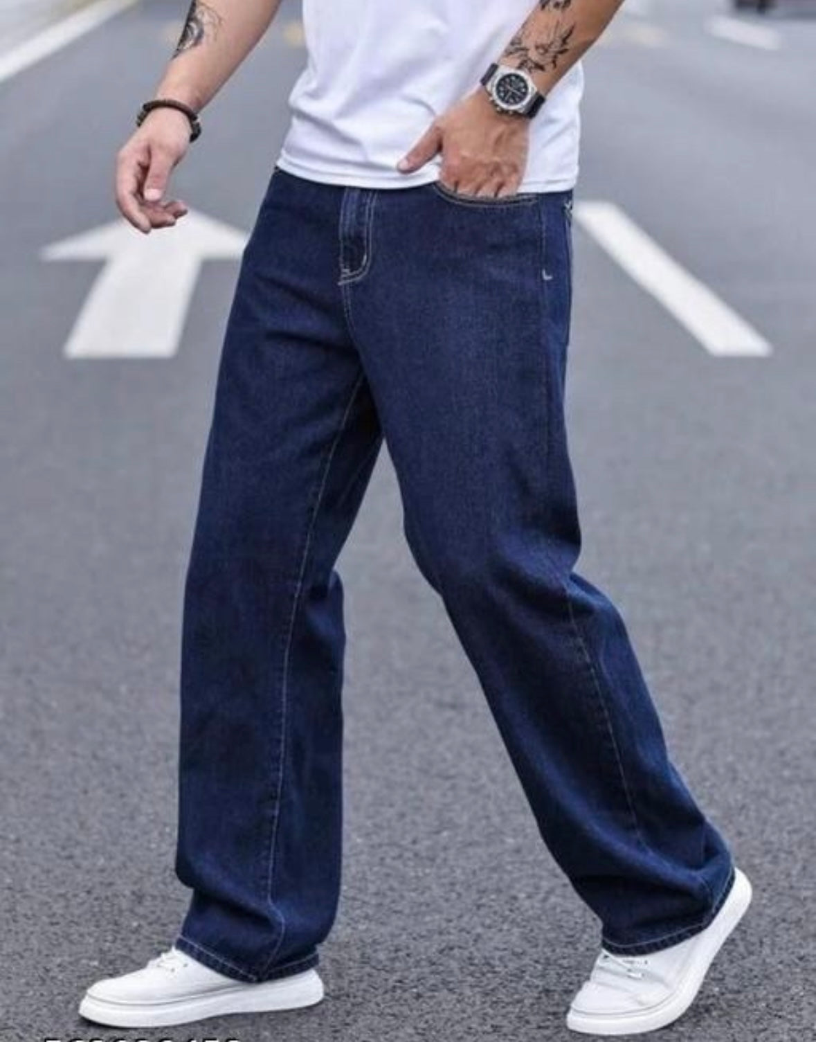 Casual Loose Fit Dark Blue Denim Jeans for Men 👖 Baidya shipping