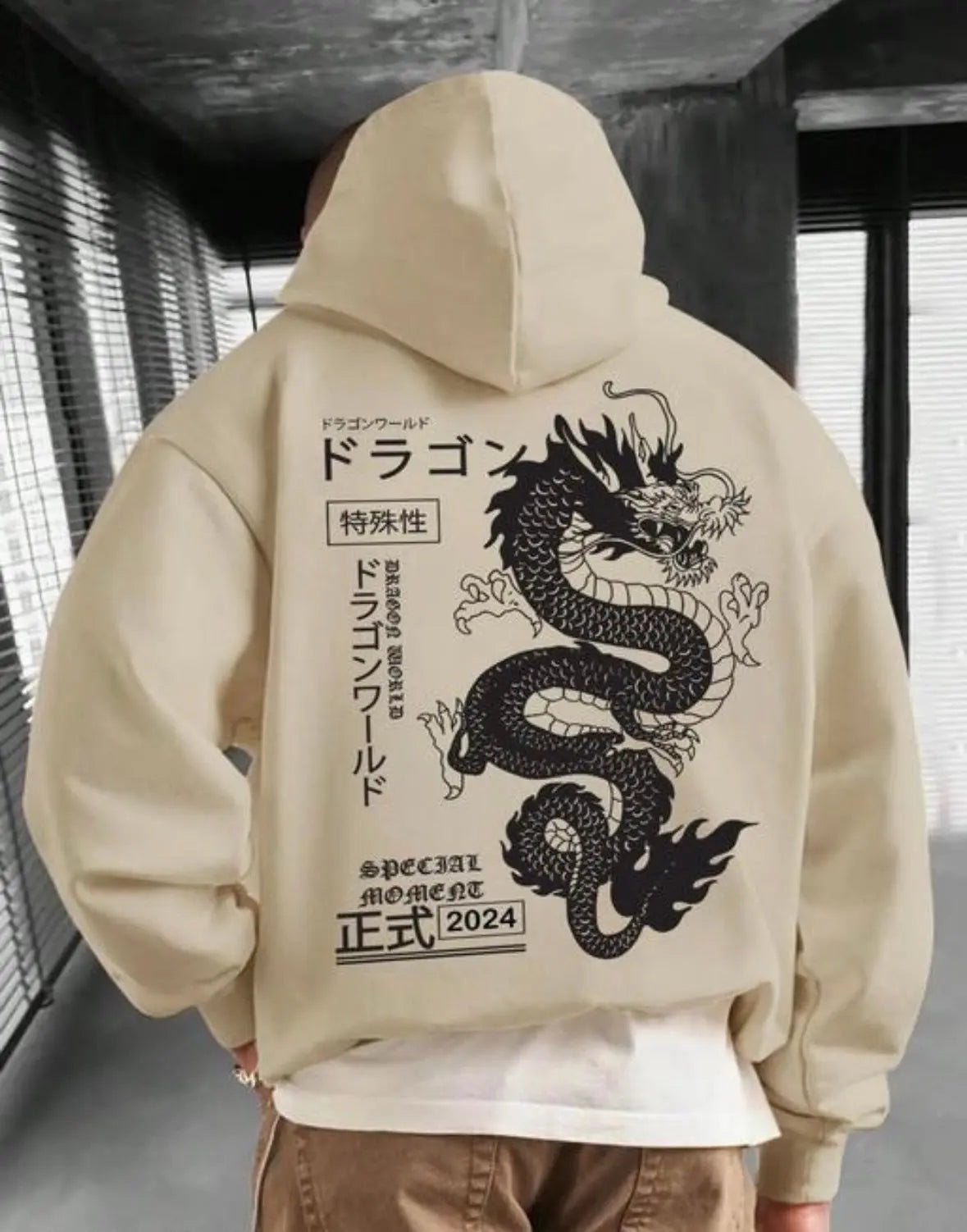 Dragon Spirit Oversized Hoodie – Beige Streetwear Edition Baidya shipping