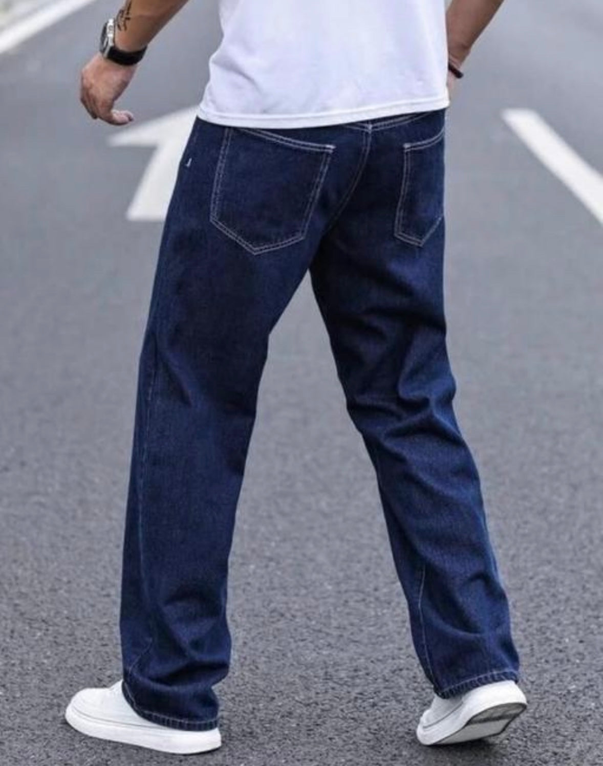Casual Loose Fit Dark Blue Denim Jeans for Men 👖 Baidya shipping