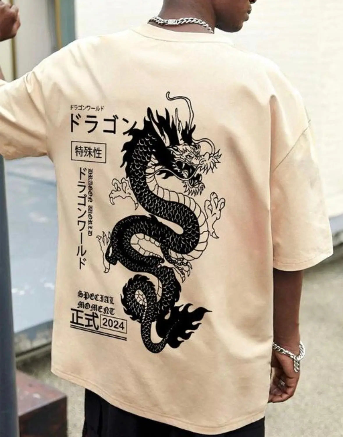 Dragon Spirit Oversized Streetwear T-Shirt – Beige Edition Baidya shipping