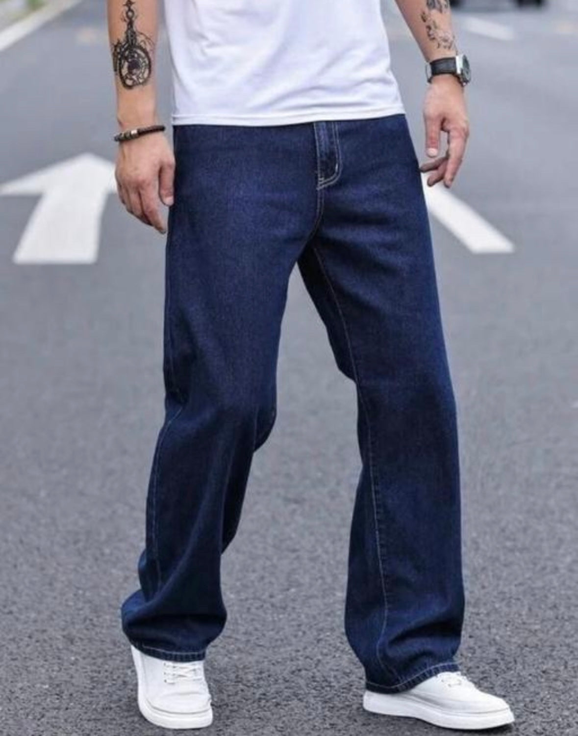 Casual Loose Fit Dark Blue Denim Jeans for Men 👖 Baidya shipping